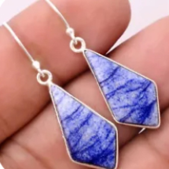 Earth Art hand crafted artisan Jewelry - Rare Dumortierite sterling silver earrings